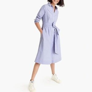 J. Crew Tie-Waist Shirt Dress Sz 2 Blue Cotton Collared Workwear Casual